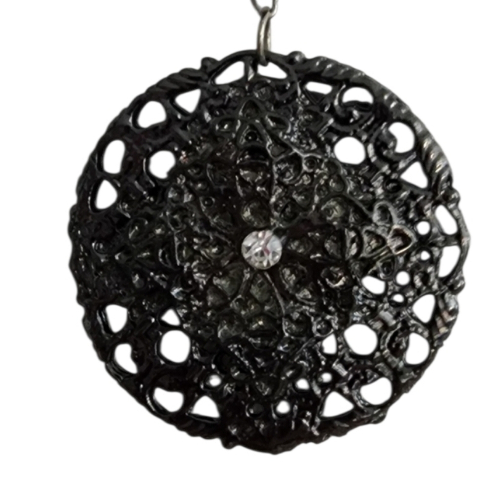 Black Gothic Filigree Pendant Necklace